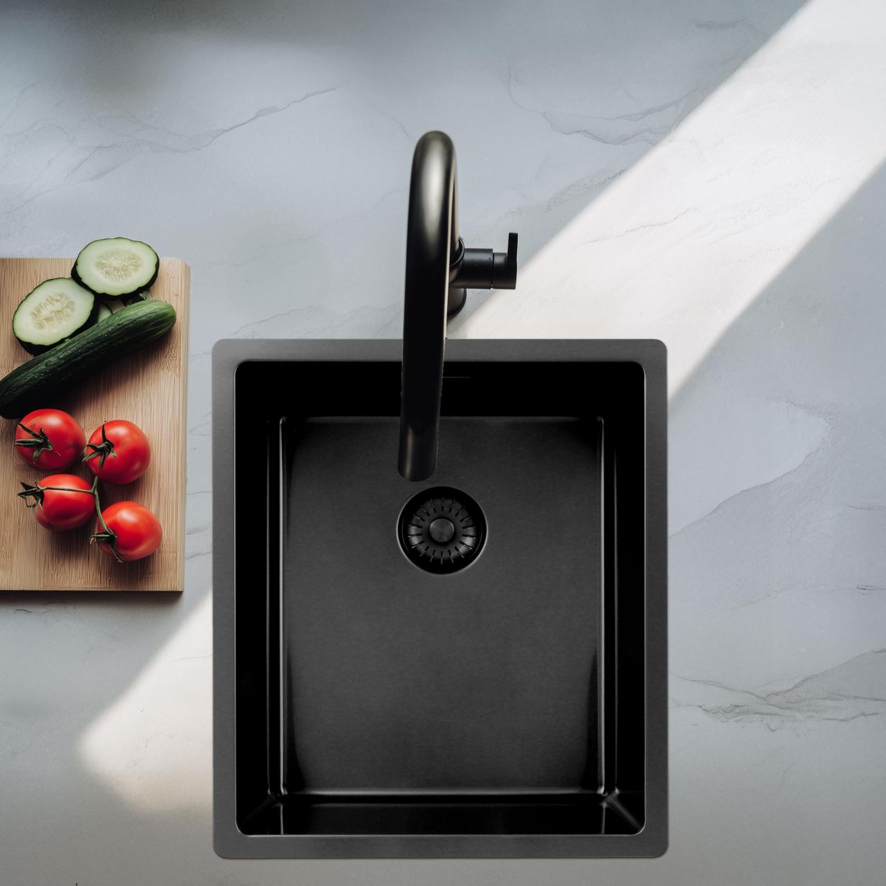 Pure.Sink Exclusivo Gun metal spoelbak 34x40 cm 10mm radius onderbouw, vlakbouw en opbouw PEX3440-61 - Productafbeelding 2