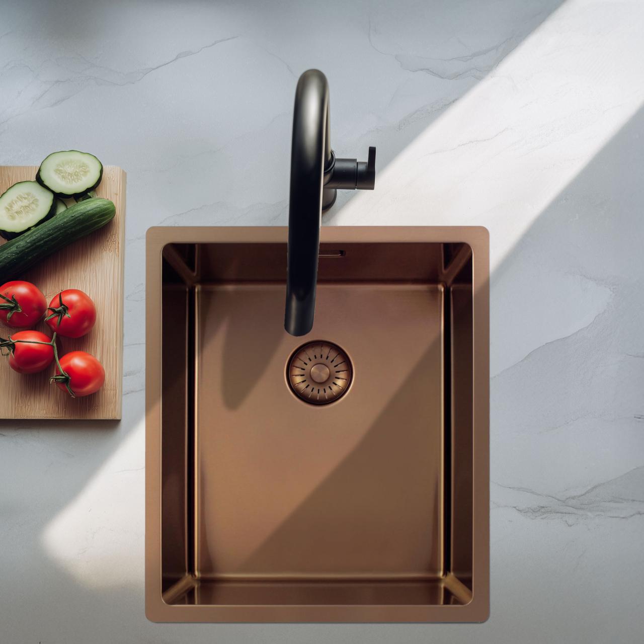 Pure.Sink Exclusivo Koperen spoelbak 34x40 cm 10mm radius onderbouw, vlakbouw en opbouw PEX3440-62 - Productafbeelding 2
