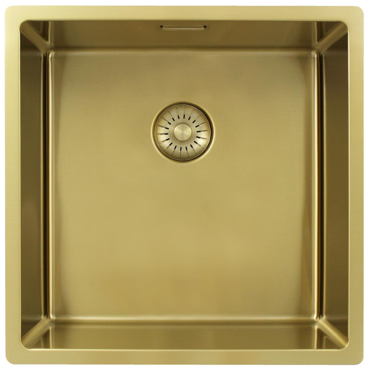 Pure.Sink Exclusivo Gouden spoelbak 40x40 cm 10mm radius onderbouw, vlakbouw en opbouw PEX4040-60 - Productafbeelding