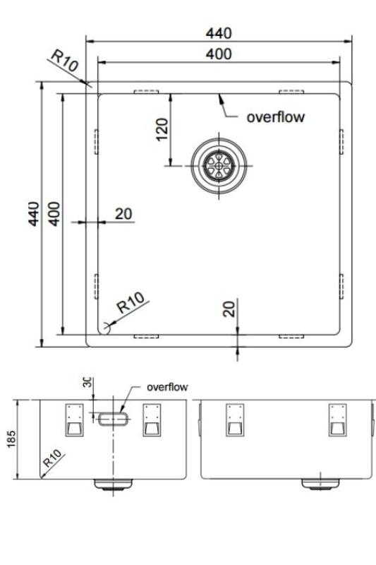 Pure.Sink Exclusivo Gouden spoelbak 40x40 cm 10mm radius onderbouw, vlakbouw en opbouw PEX4040-60