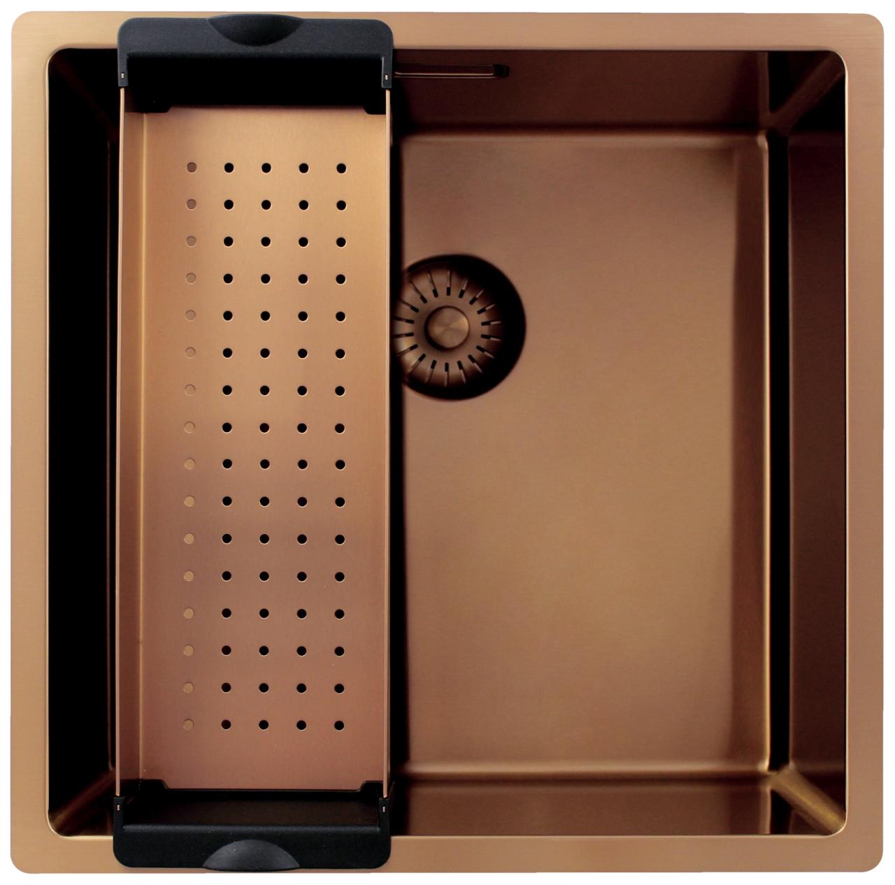Pure.Sink Exclusivo Koperen spoelbak 40x40 cm 10mm radius onderbouw, vlakbouw en opbouw PEX4040-62 - Productafbeelding 3