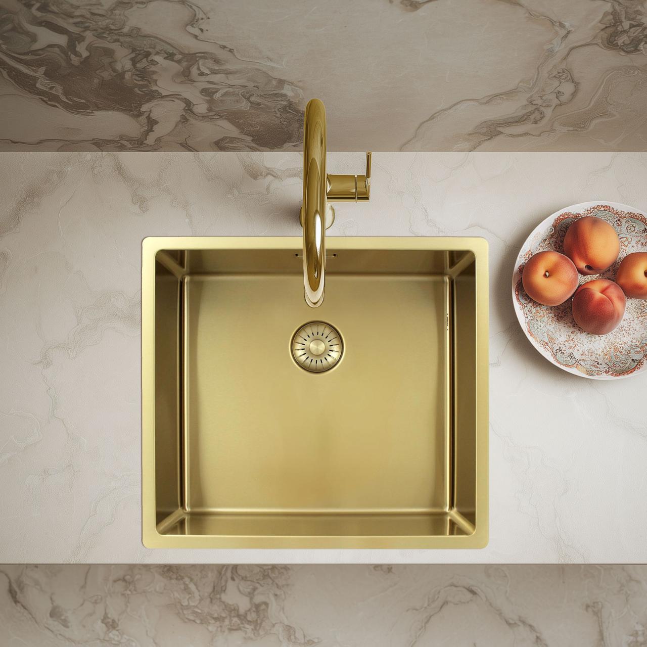 Pure.Sink Exclusivo Gouden spoelbak 45x40 cm 10mm radius onderbouw, vlakbouw en opbouw PEX4540-60 - Productafbeelding 2