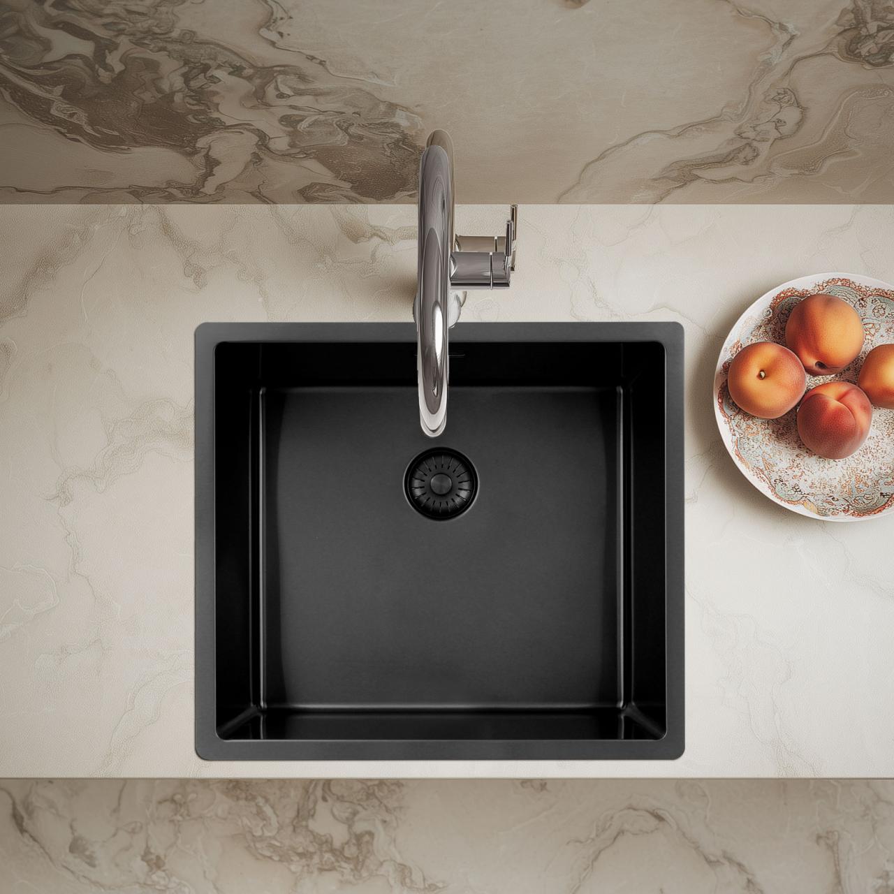 Pure.Sink Exclusivo Gun metal spoelbak 45x40 cm 10mm radius onderbouw, vlakbouw en opbouw PEX4540-61 - Productafbeelding 2