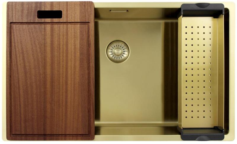 Pure.Sink Exclusivo grote Gouden spoelbak 70x40 cm 10mm radius onderbouw, vlakinbouw en opbouw PEX7040-60