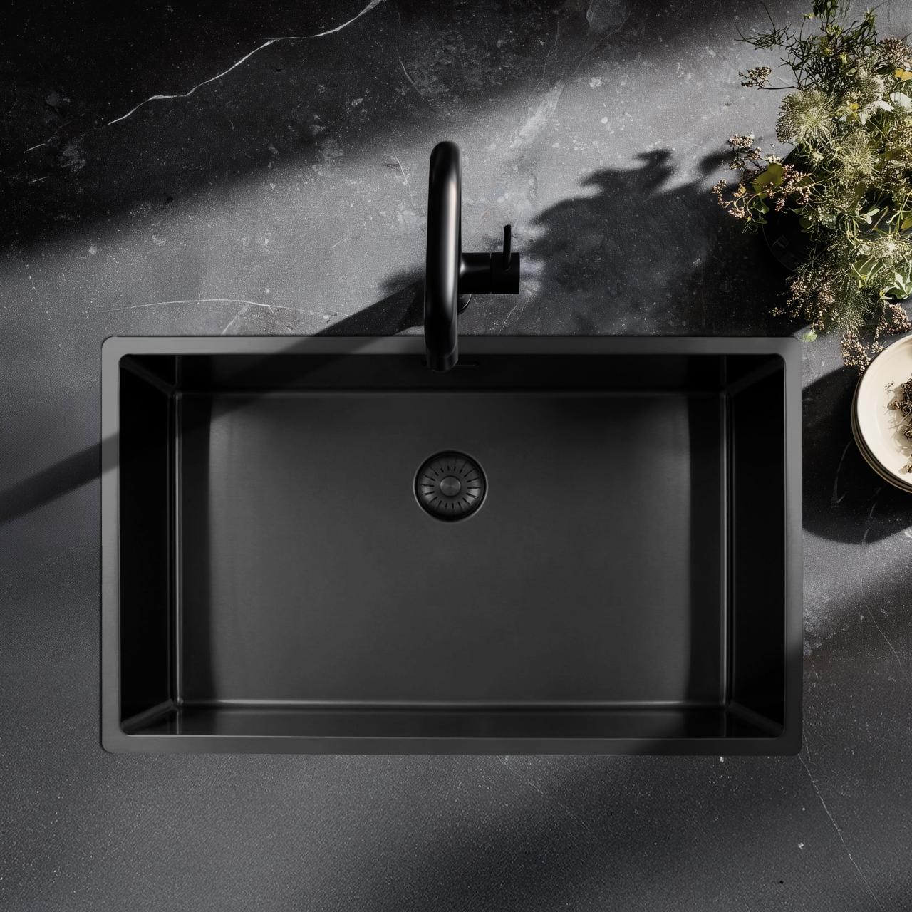 Pure.Sink Exclusivo grote Gun metal spoelbak 70x40 cm 10mm radius onderbouw, vlakinbouw en opbouw PEX7040-61 - Productafbeelding 2