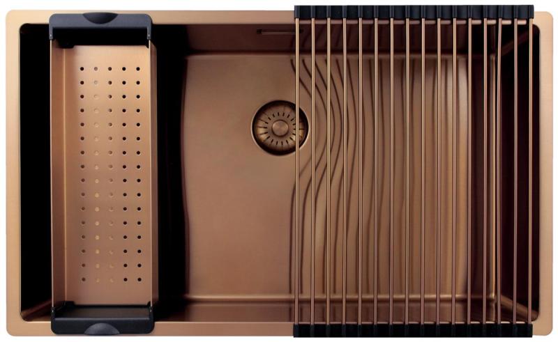 Pure.Sink Exclusivo grote Koperen spoelbak 70x40 cm 10mm radius onderbouw, vlakinbouw en opbouw PEX7040-62