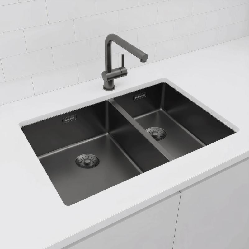 Pure.Sink Exclusivo Gun Metal 1,5 anderhalve spoelbak 34+18 cm 10mm radius PEX341840-61