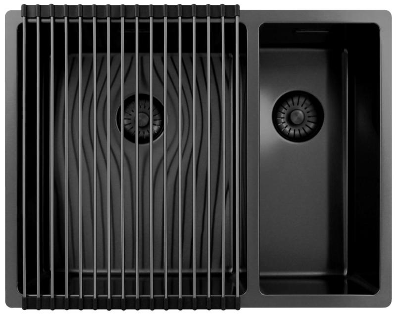 Pure.Sink Exclusivo Gun Metal 1,5 anderhalve spoelbak 34+18 cm 10mm radius PEX341840-61