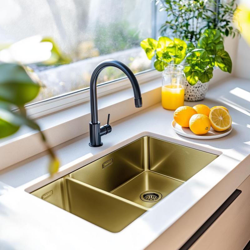 Pure.Sink Exclusivo Gouden 1,5 anderhalve spoelbak 18+34 cm 10mm radius PEX183440-60