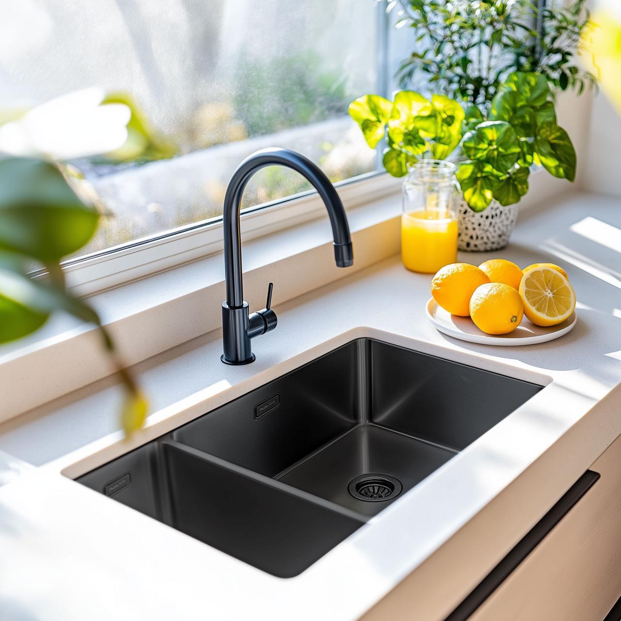 Pure.Sink Exclusivo Gun Metal 1,5 anderhalve spoelbak 18+34 cm  10mm radius PEX183440-61 - Productafbeelding 2