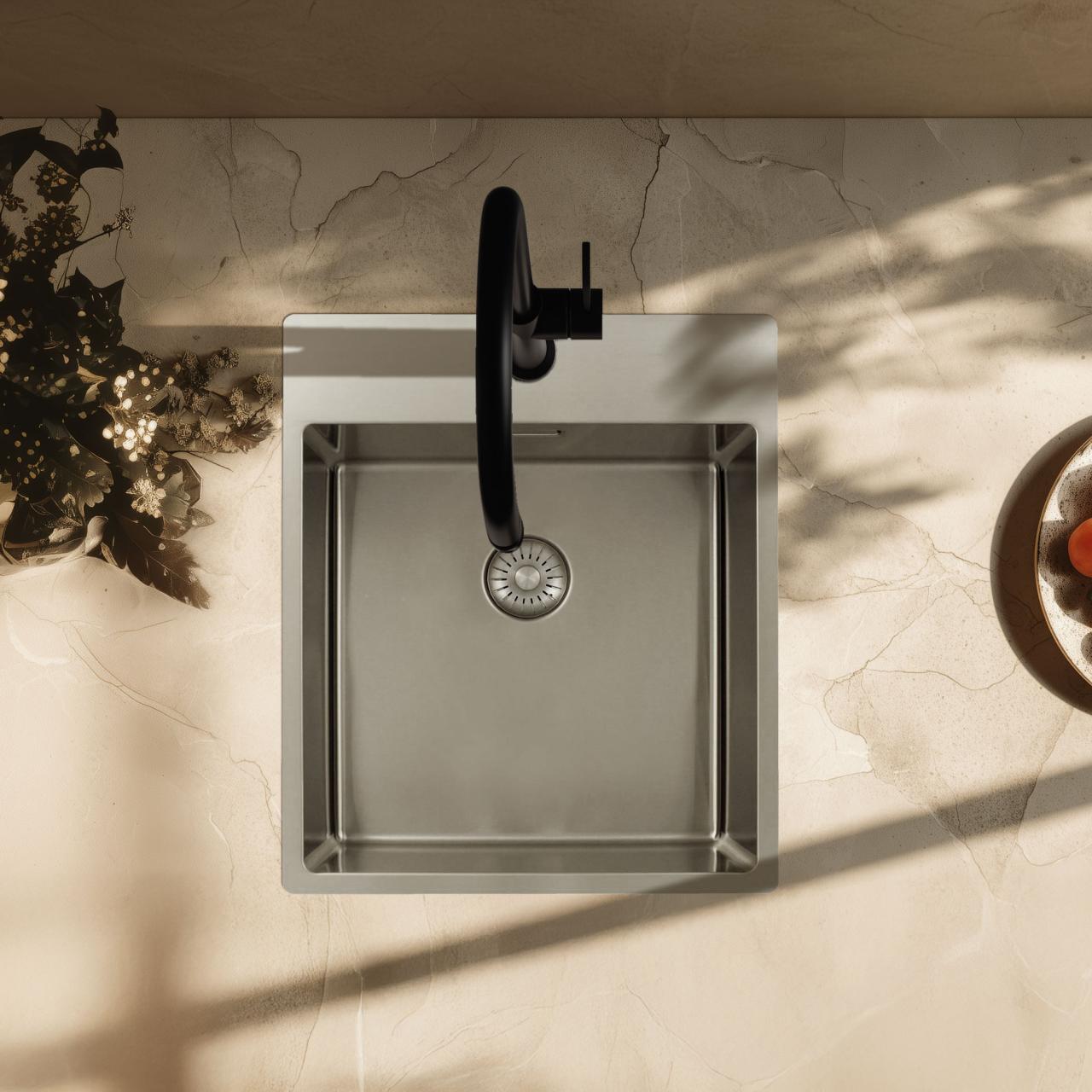 Pure.Sink Exclusivo RVS spoelbak 44x52 cm Tapwing met kraangatbank 10mm radius PEX4040T-02 - Productafbeelding 2