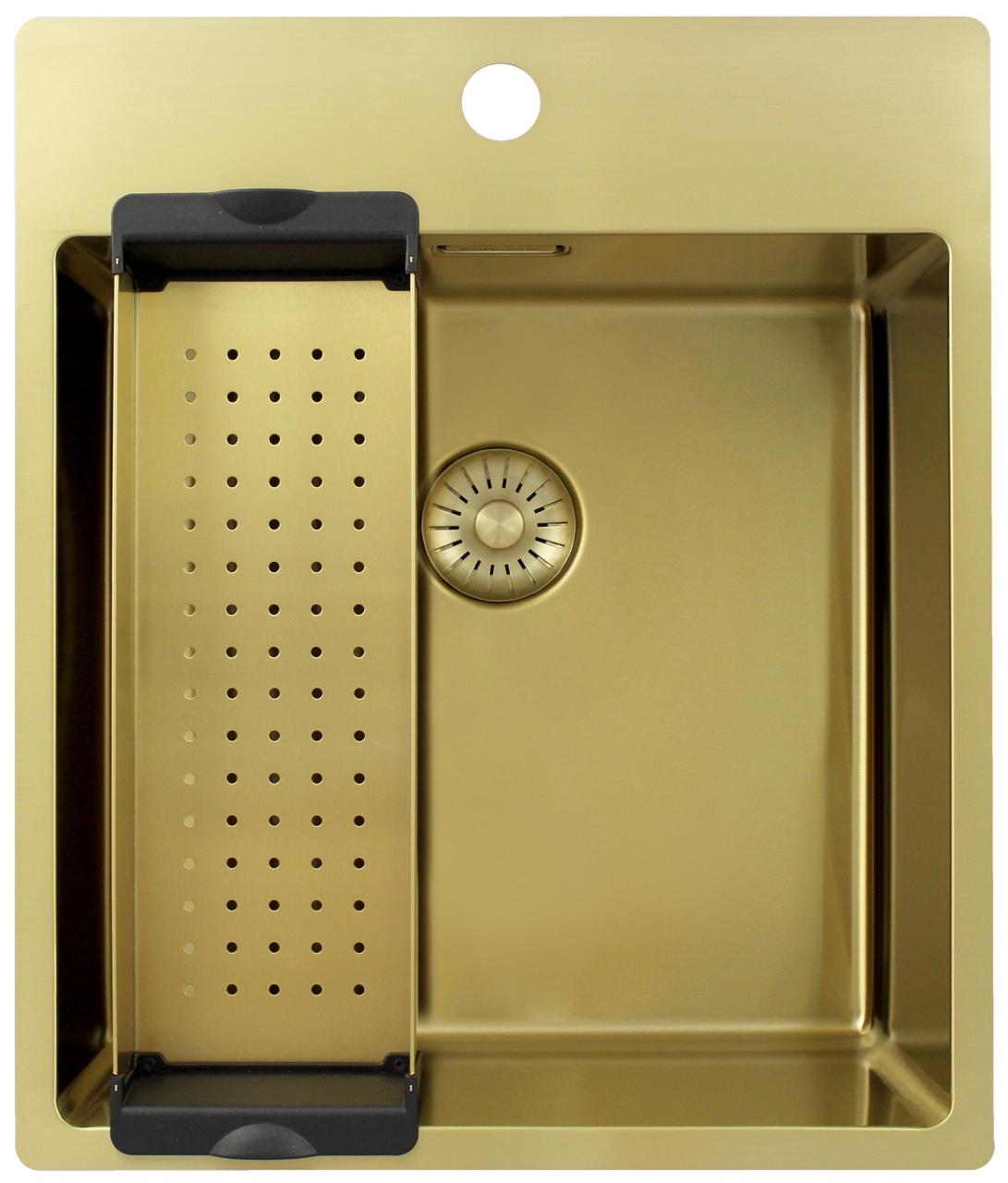 Pure.Sink Exclusivo Gouden spoelbak 44x52 cm Tapwing met kraangatbank 10mm radius  PEX4040T-60 - Productafbeelding 3