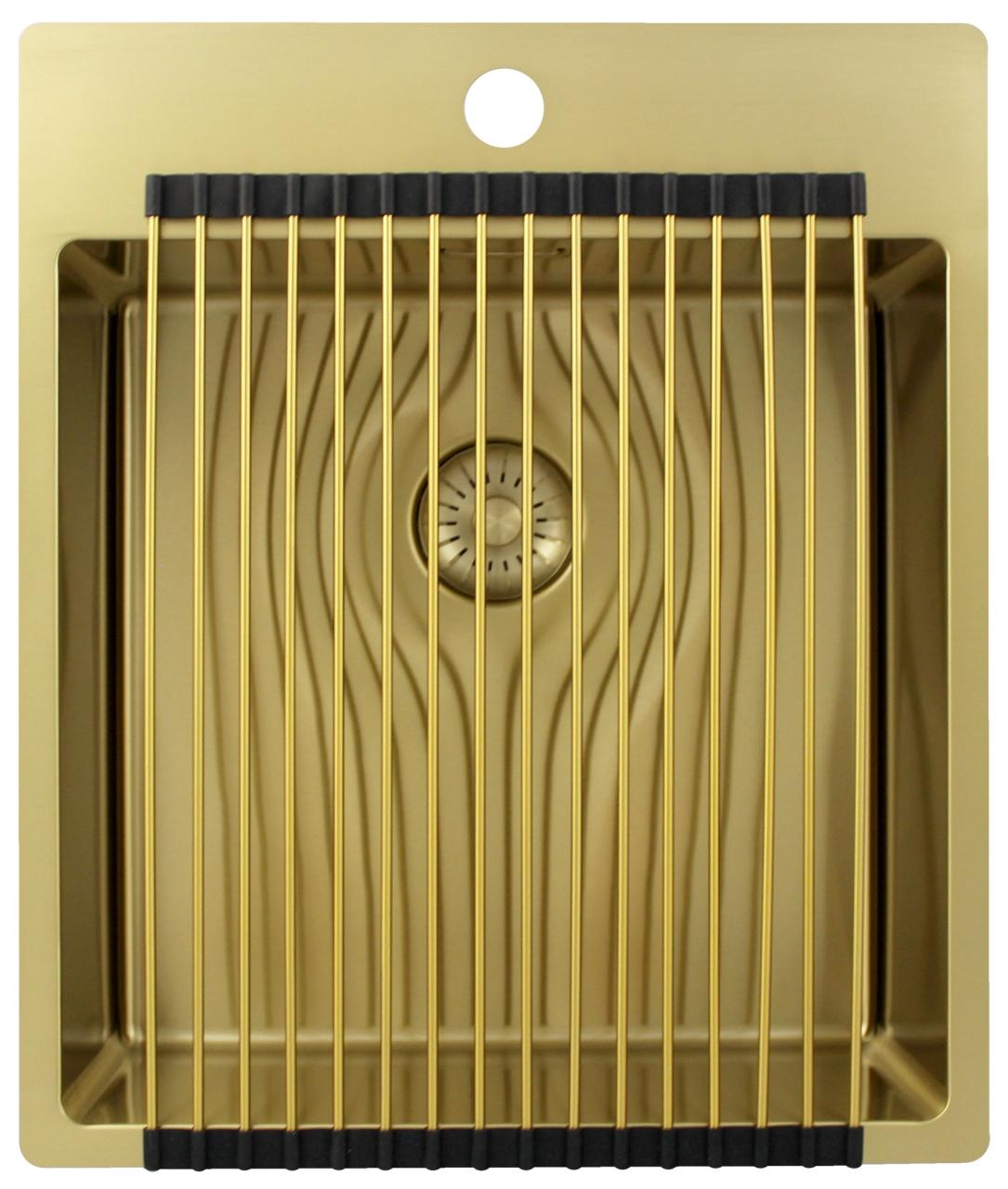 Pure.Sink Exclusivo Gouden spoelbak 44x52 cm Tapwing met kraangatbank 10mm radius  PEX4040T-60 - Productafbeelding 4