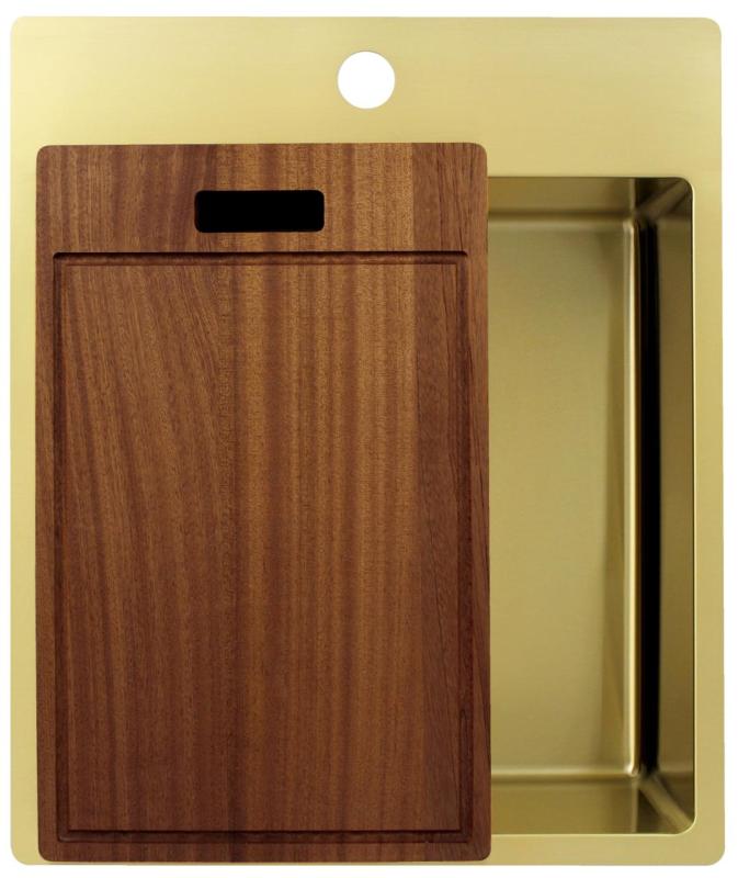 Pure.Sink Exclusivo Gouden spoelbak 44x52 cm Tapwing met kraangatbank 10mm radius  PEX4040T-60