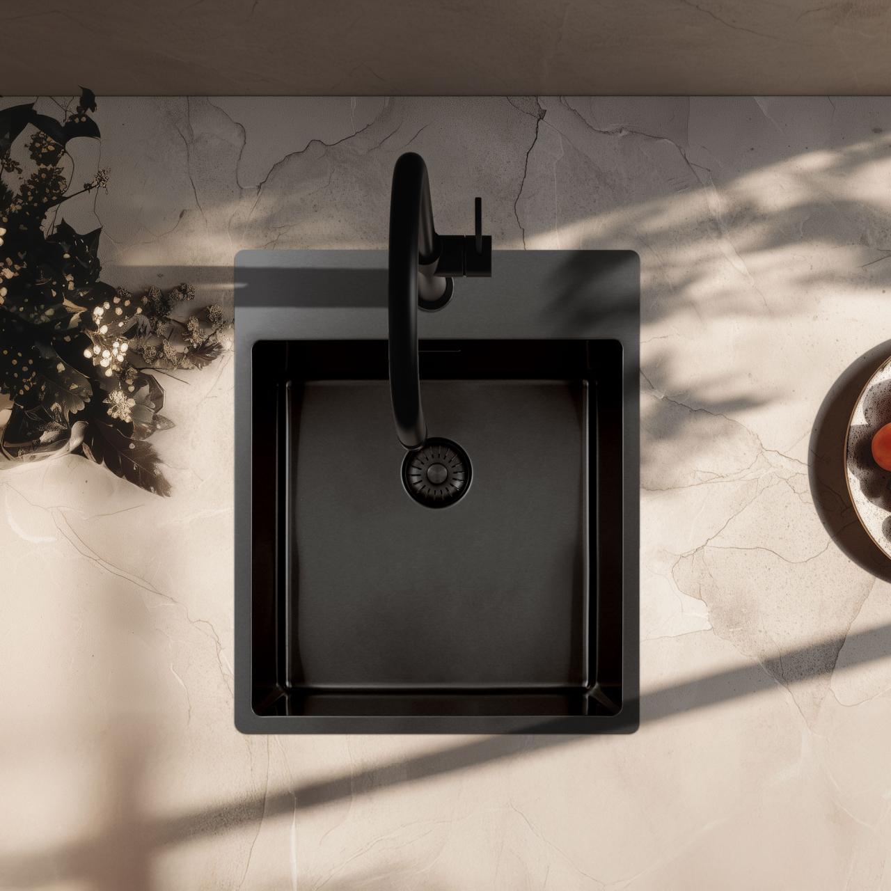 Pure.Sink Exclusivo Gun Metal spoelbak 44x52 cm Tapwing met kraangatbank 10mm radius PEX4040T-61 - Productafbeelding 2