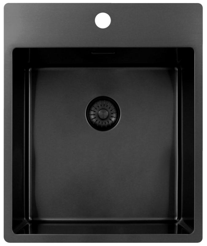 Pure.Sink Exclusivo Gun Metal spoelbak 44x52 cm Tapwing met kraangatbank 10mm radius PEX4040T-61