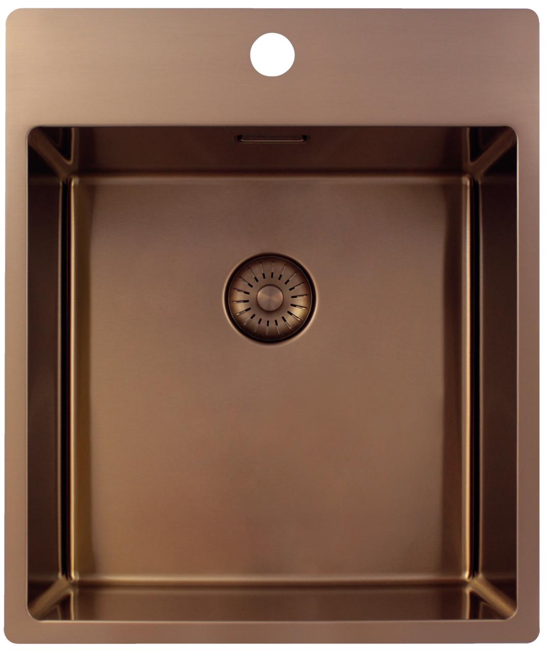 Pure.Sink Exclusivo Koperen spoelbak 44x52 cm Tapwing met kraangatbank 10mm radius PEX4040T-62 - Productafbeelding