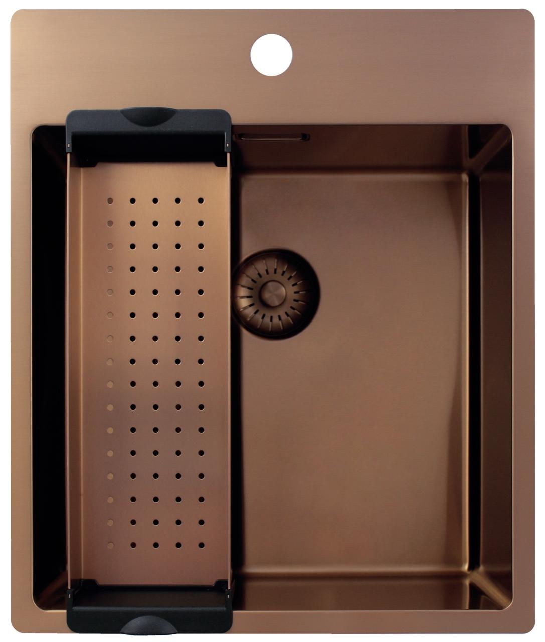 Pure.Sink Exclusivo Koperen spoelbak 44x52 cm Tapwing met kraangatbank 10mm radius PEX4040T-62 - Productafbeelding 3