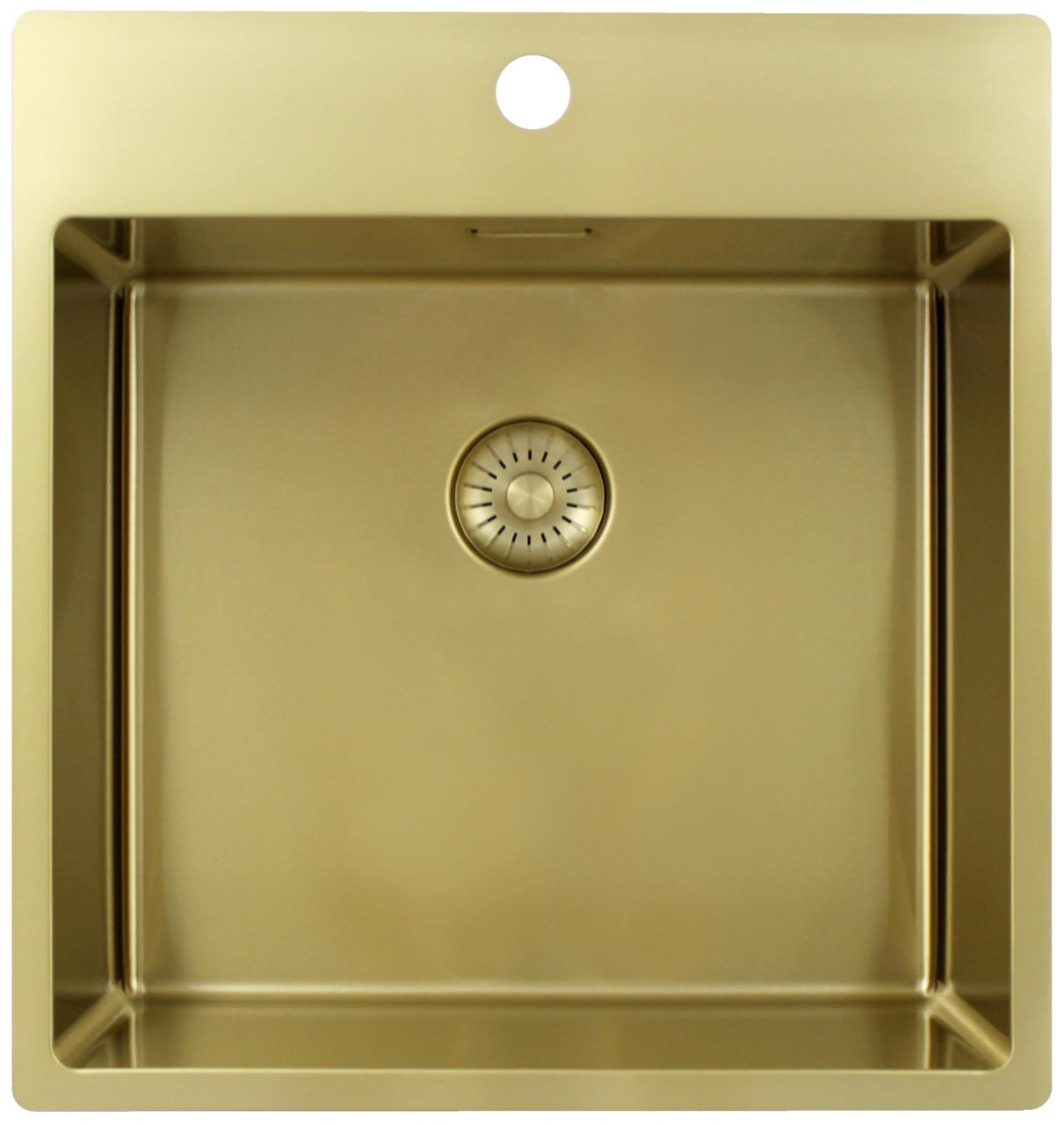 Pure.Sink Exclusivo Gouden spoelbak 49x52 cm Tapwing met kraangatbank 10mm radius PEX4540T-60 - Productafbeelding
