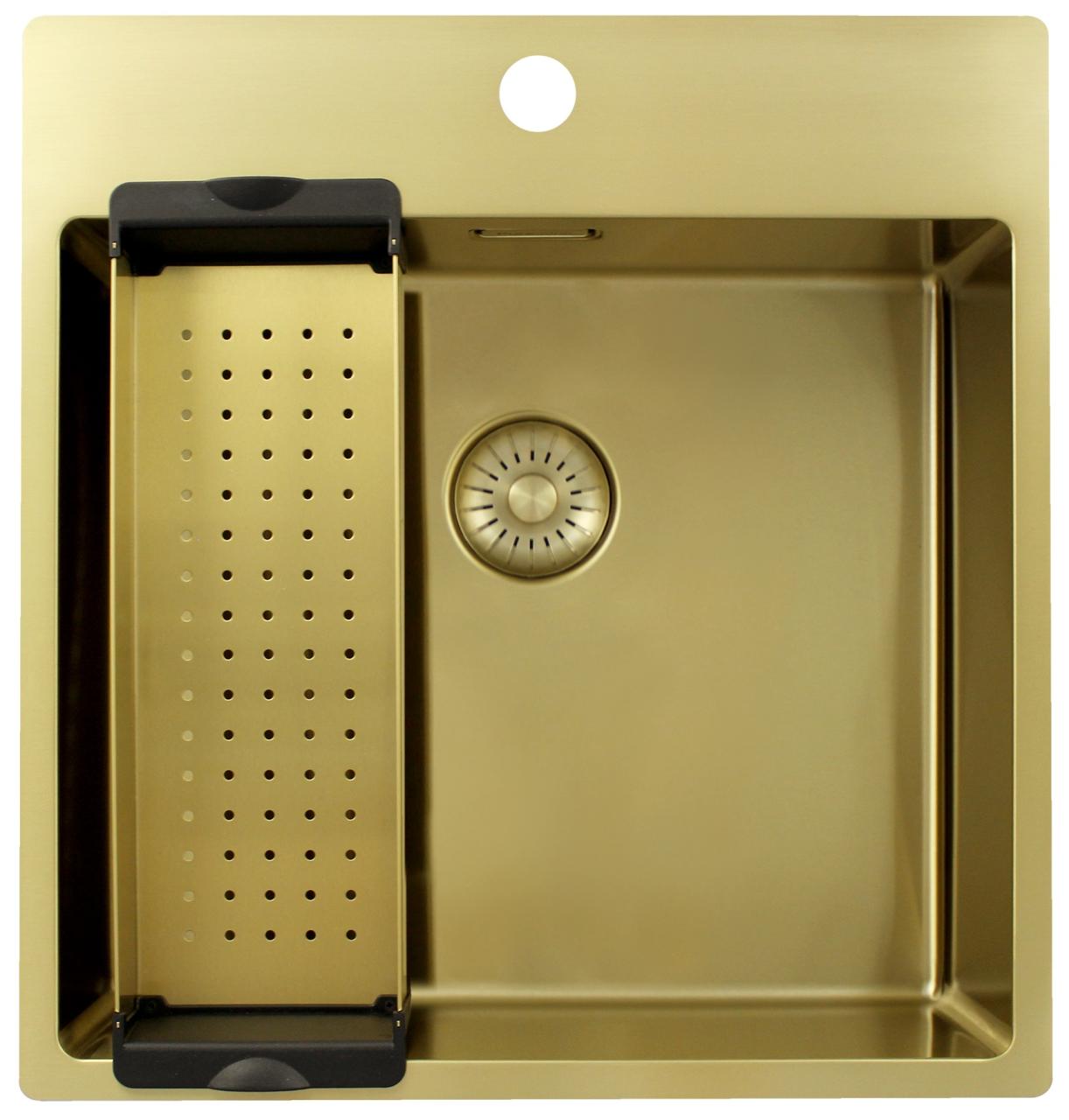 Pure.Sink Exclusivo Gouden spoelbak 49x52 cm Tapwing met kraangatbank 10mm radius PEX4540T-60 - Productafbeelding 3