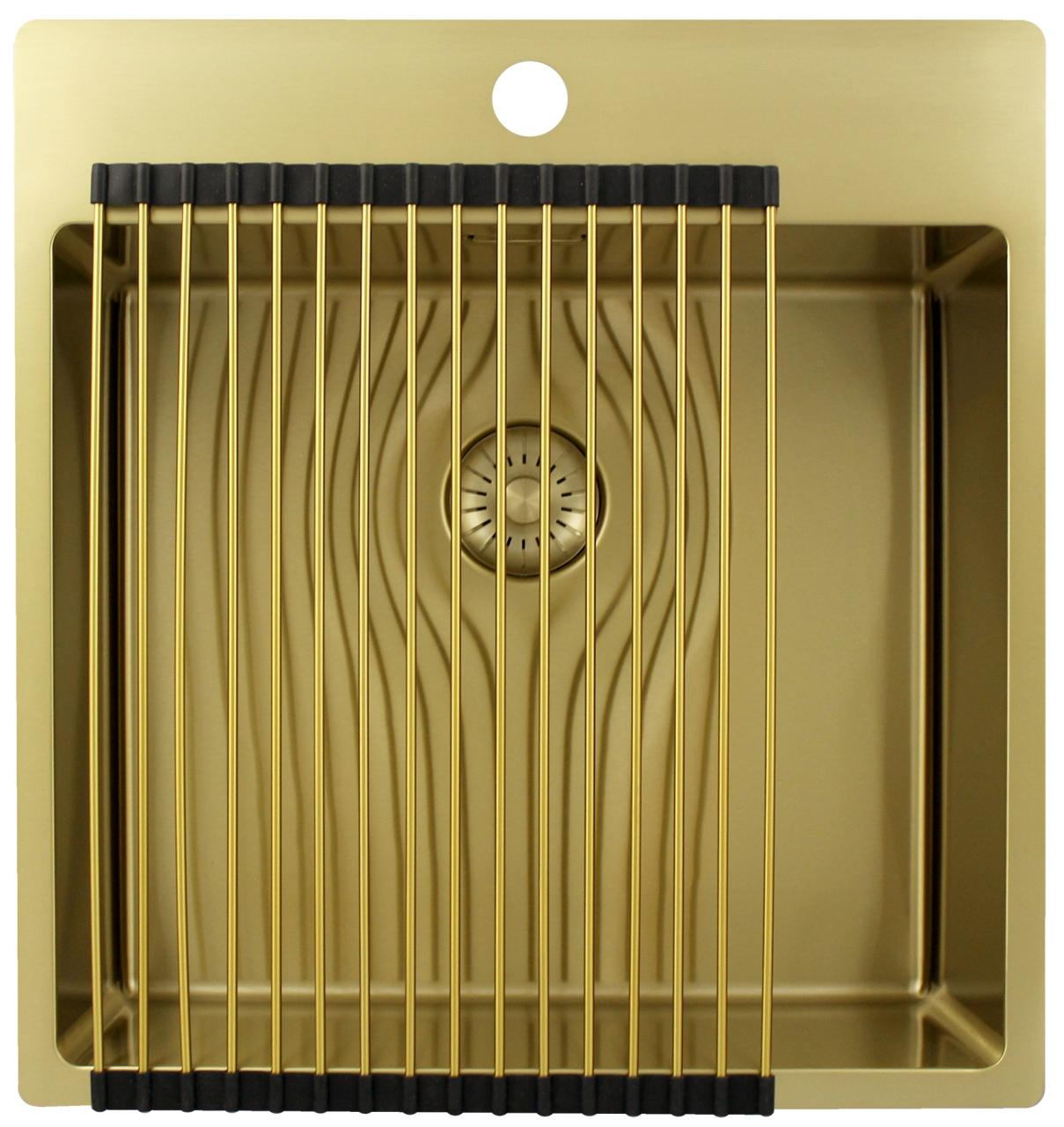 Pure.Sink Exclusivo Gouden spoelbak 49x52 cm Tapwing met kraangatbank 10mm radius PEX4540T-60 - Productafbeelding 4