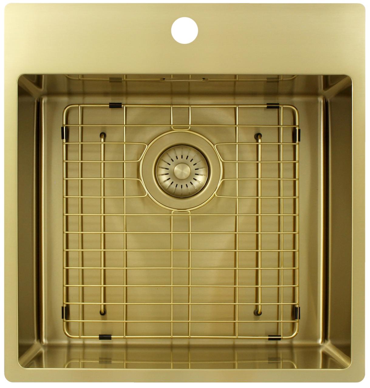 Pure.Sink Exclusivo Gouden spoelbak 49x52 cm Tapwing met kraangatbank 10mm radius PEX4540T-60 - Productafbeelding 5