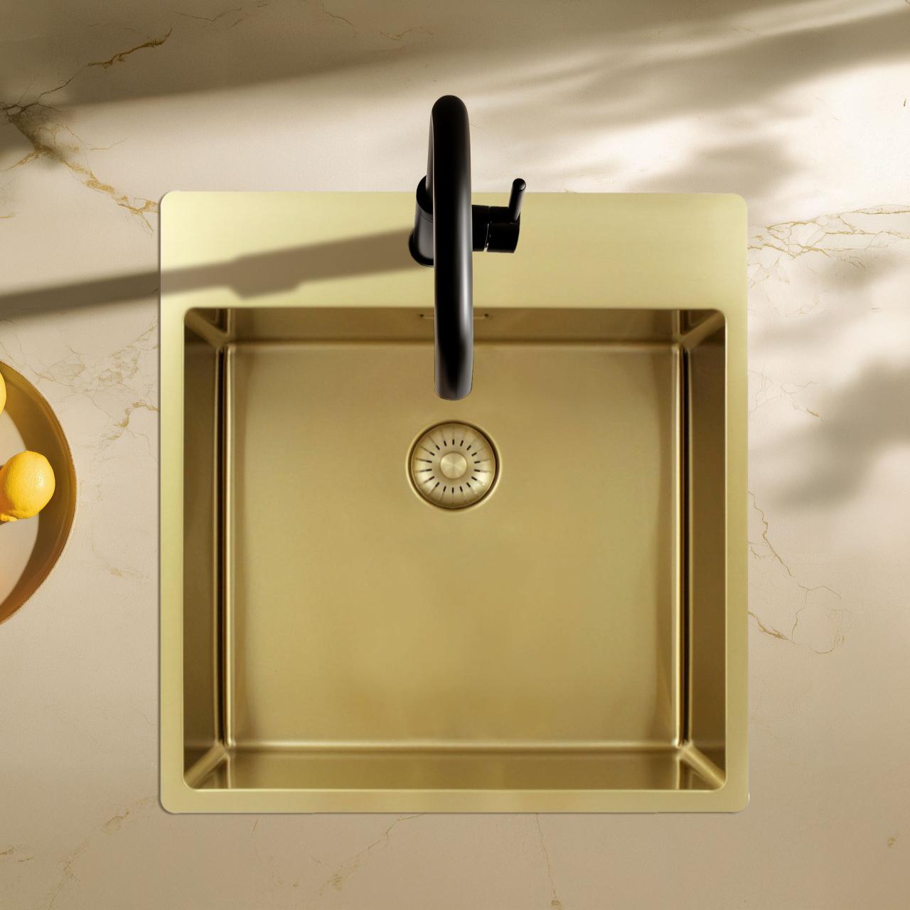 Pure.Sink Exclusivo Gouden spoelbak 49x52 cm Tapwing met kraangatbank 10mm radius PEX4540T-60 - Productafbeelding 2