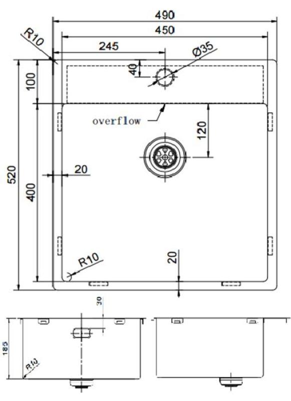 Pure.Sink Exclusivo Gouden spoelbak 49x52 cm Tapwing met kraangatbank 10mm radius PEX4540T-60
