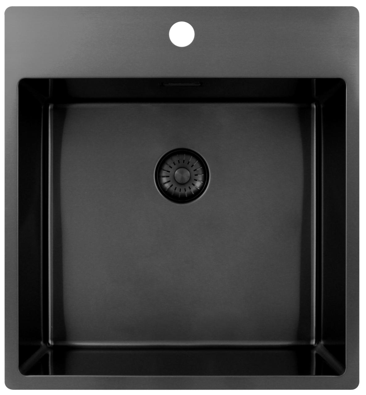 Pure.Sink Exclusivo Gun Metal spoelbak 49x52 cm Tapwing met kraangatbank 10mm radius PEX4540T-61 - Productafbeelding