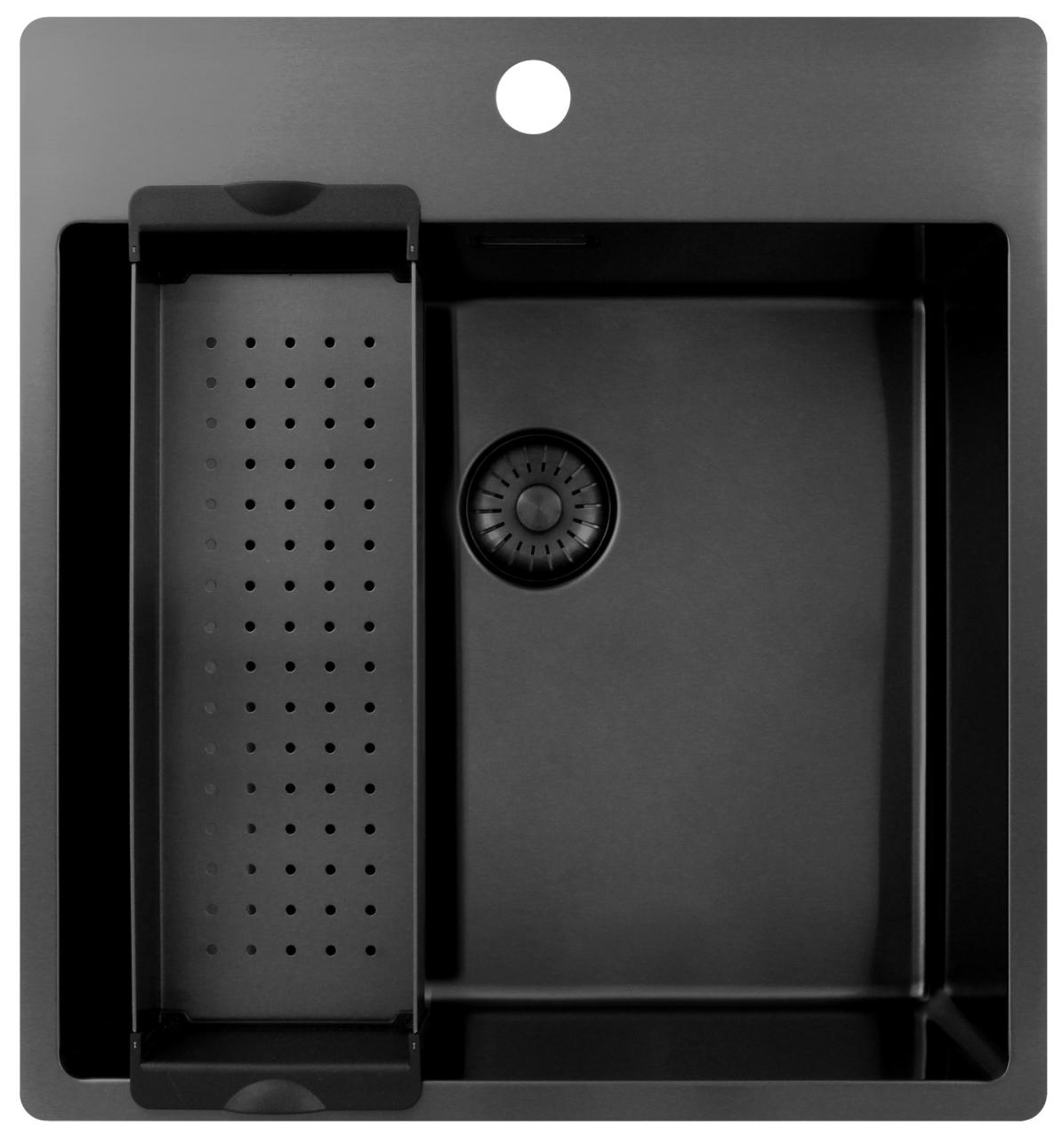 Pure.Sink Exclusivo Gun Metal spoelbak 49x52 cm Tapwing met kraangatbank 10mm radius PEX4540T-61 - Productafbeelding 3