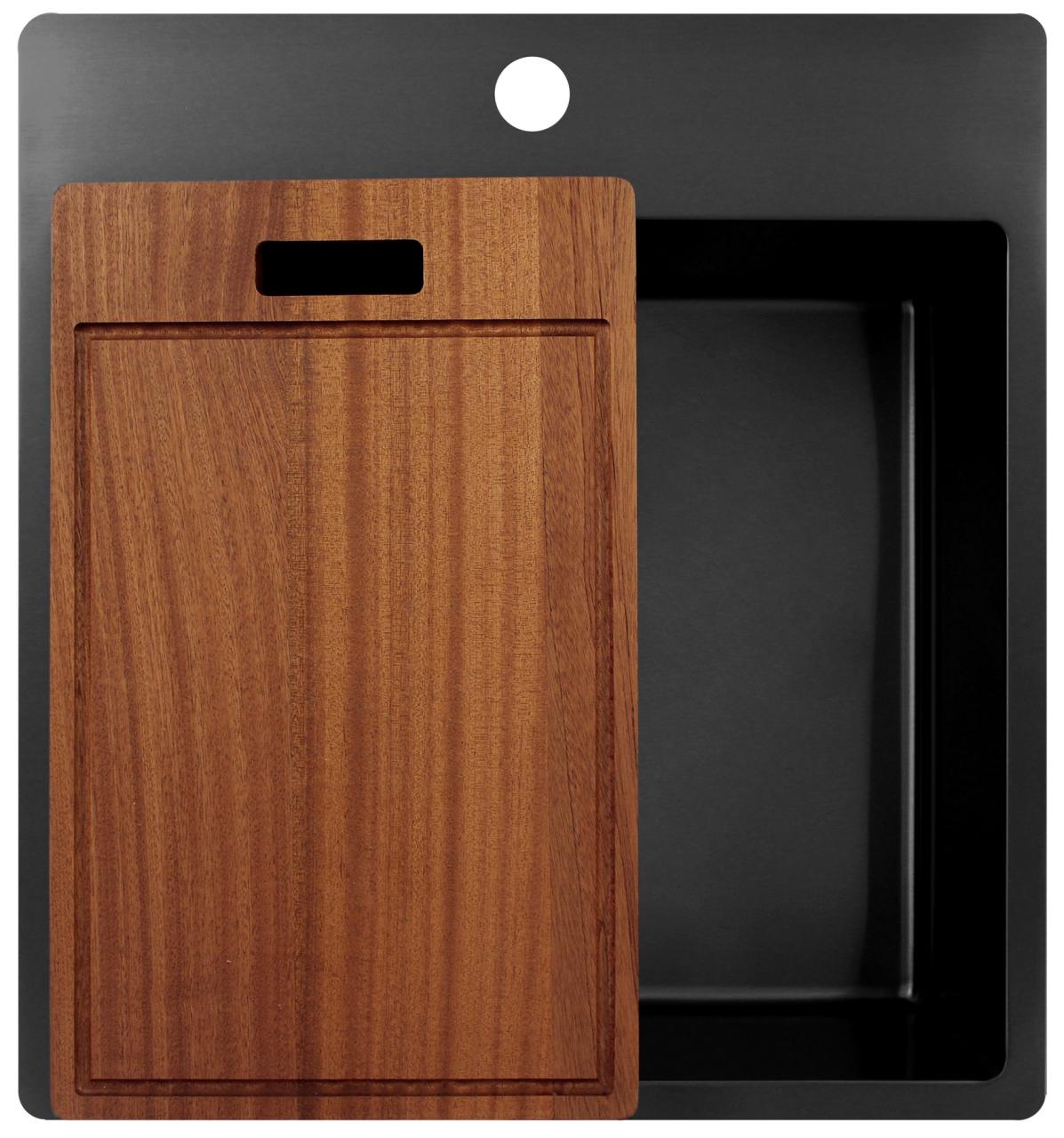 Pure.Sink Exclusivo Gun Metal spoelbak 49x52 cm Tapwing met kraangatbank 10mm radius PEX4540T-61 - Productafbeelding 6