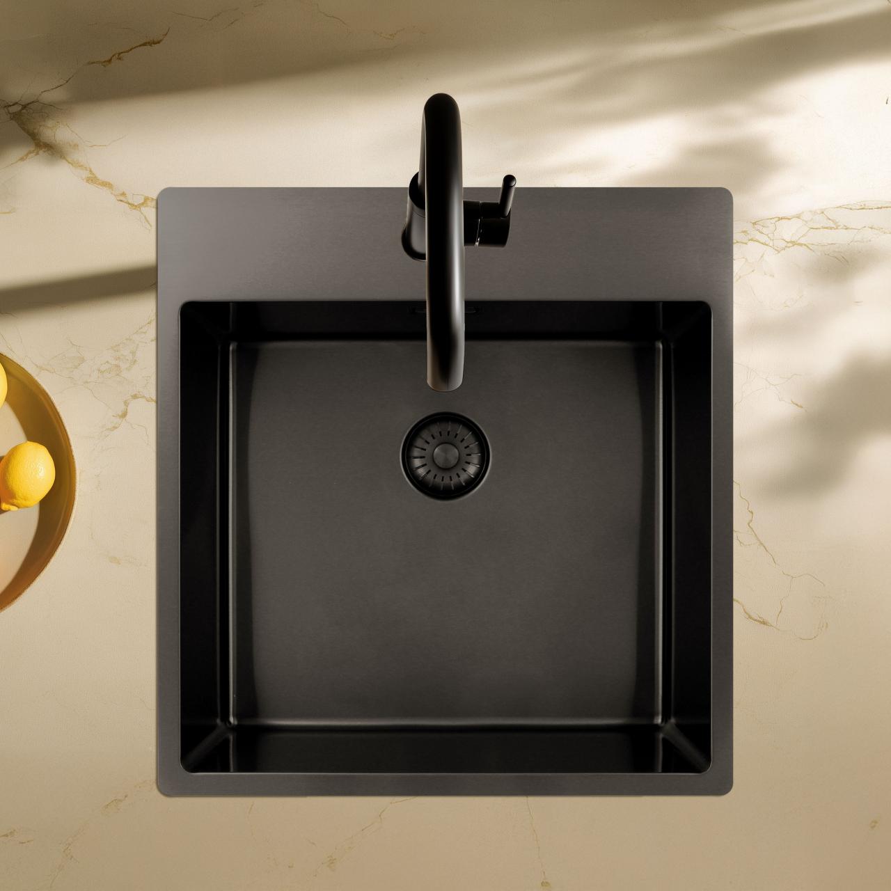 Pure.Sink Exclusivo Gun Metal spoelbak 49x52 cm Tapwing met kraangatbank 10mm radius PEX4540T-61 - Productafbeelding 2