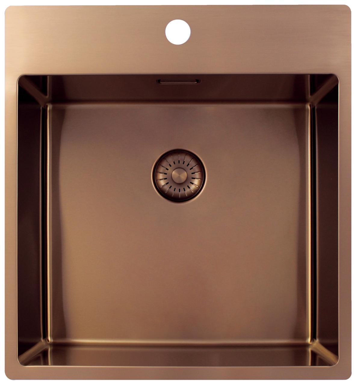 Pure.Sink Exclusivo Koperen spoelbak 49x52 cm Tapwing met kraangatbank 10mm radius PEX4540T-62 - Productafbeelding