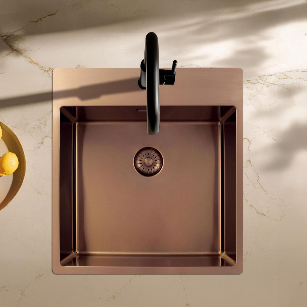 Pure.Sink Exclusivo Koperen spoelbak 49x52 cm Tapwing met kraangatbank 10mm radius PEX4540T-62 - Productafbeelding 2