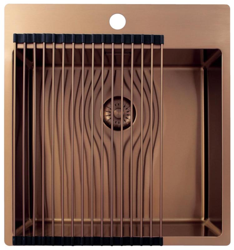 Pure.Sink Exclusivo Koperen spoelbak 49x52 cm Tapwing met kraangatbank 10mm radius PEX4540T-62