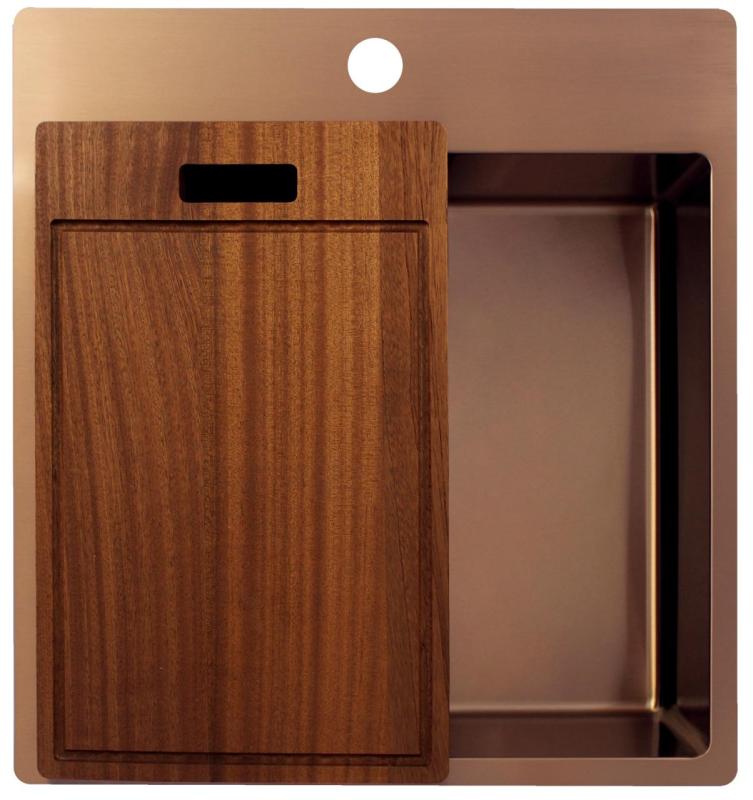 Pure.Sink Exclusivo Koperen spoelbak 49x52 cm Tapwing met kraangatbank 10mm radius PEX4540T-62