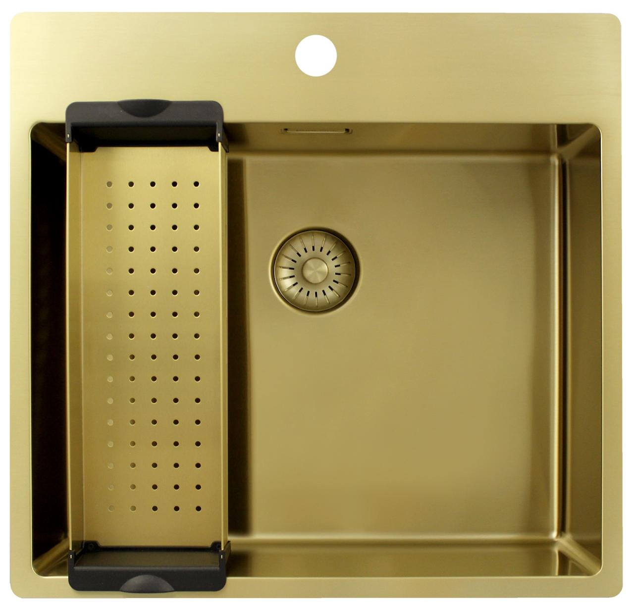 Pure.Sink Exclusivo Gouden spoelbak 54x52 cm Tapwing met kraangatbank 10mm radius PEX5040T-60 - Productafbeelding 3