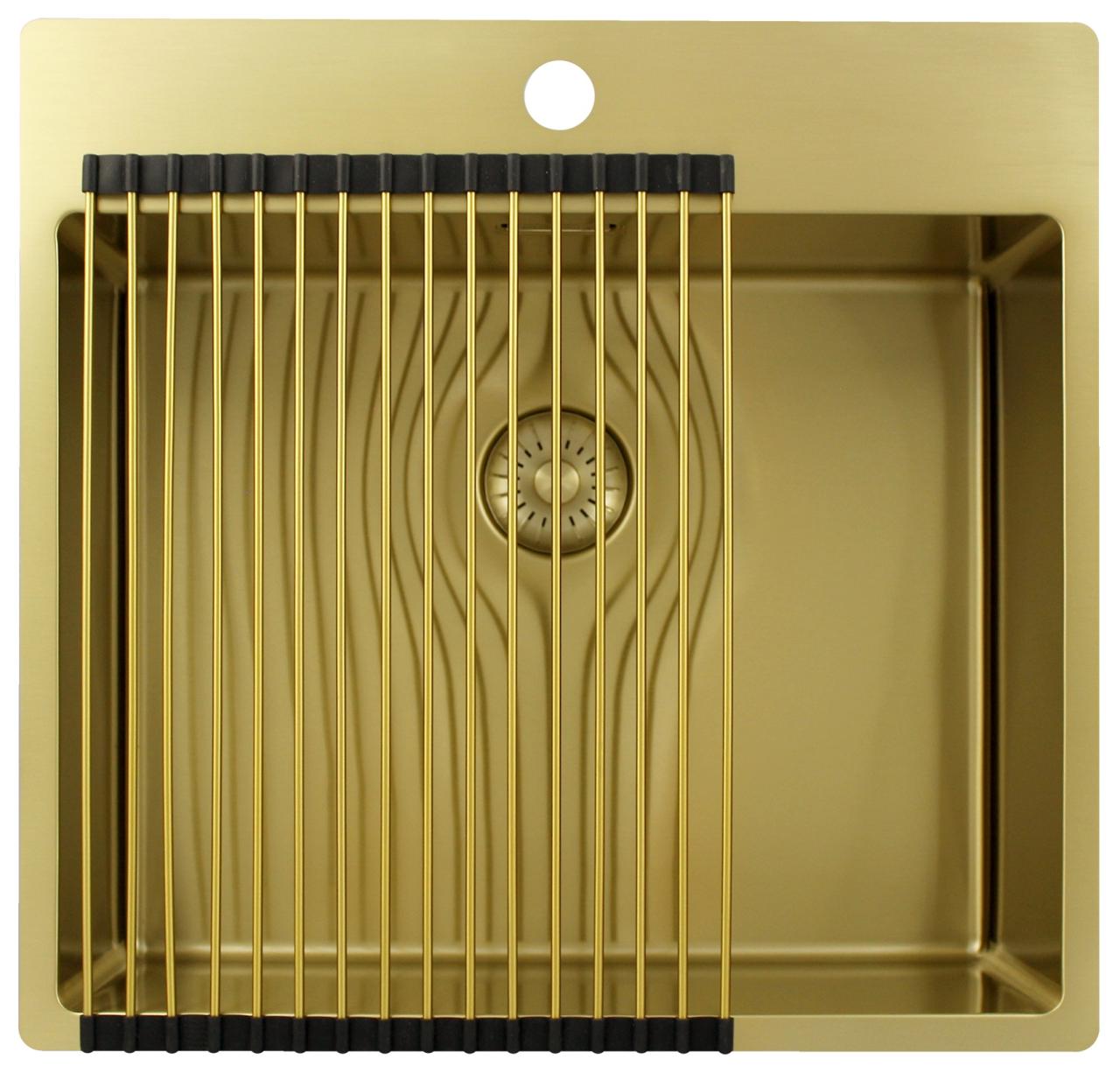 Pure.Sink Exclusivo Gouden spoelbak 54x52 cm Tapwing met kraangatbank 10mm radius PEX5040T-60 - Productafbeelding 4