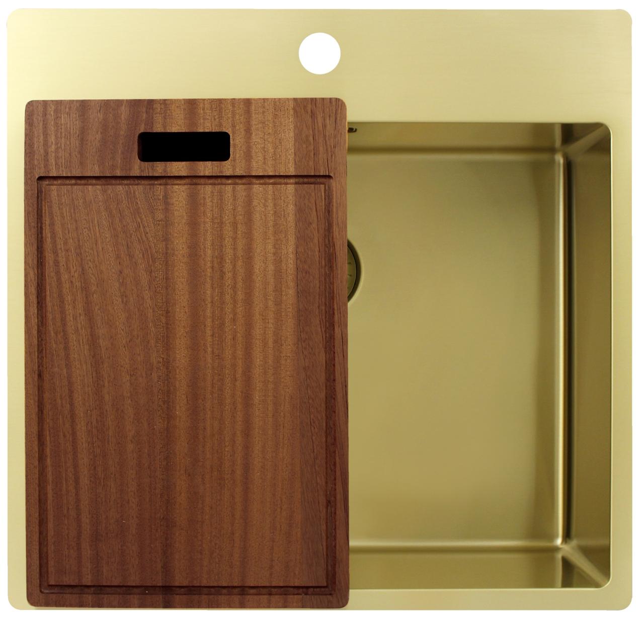 Pure.Sink Exclusivo Gouden spoelbak 54x52 cm Tapwing met kraangatbank 10mm radius PEX5040T-60 - Productafbeelding 6