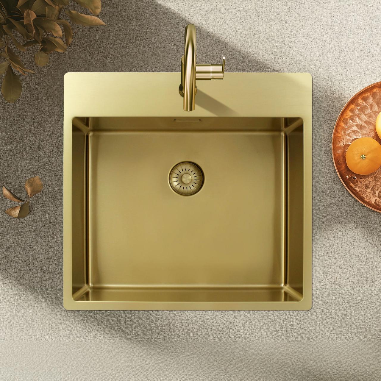 Pure.Sink Exclusivo Gouden spoelbak 54x52 cm Tapwing met kraangatbank 10mm radius PEX5040T-60 - Productafbeelding 2