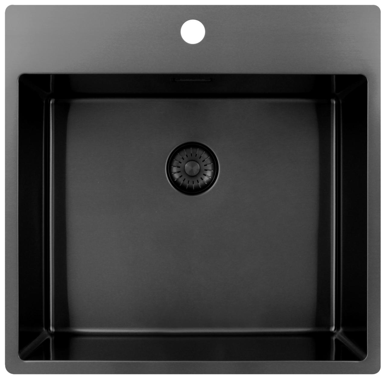 Pure.Sink Exclusivo Gun Metal spoelbak 54x52 cm Tapwing met kraangatbank 10mm radius  PEX5040T-61 - Productafbeelding
