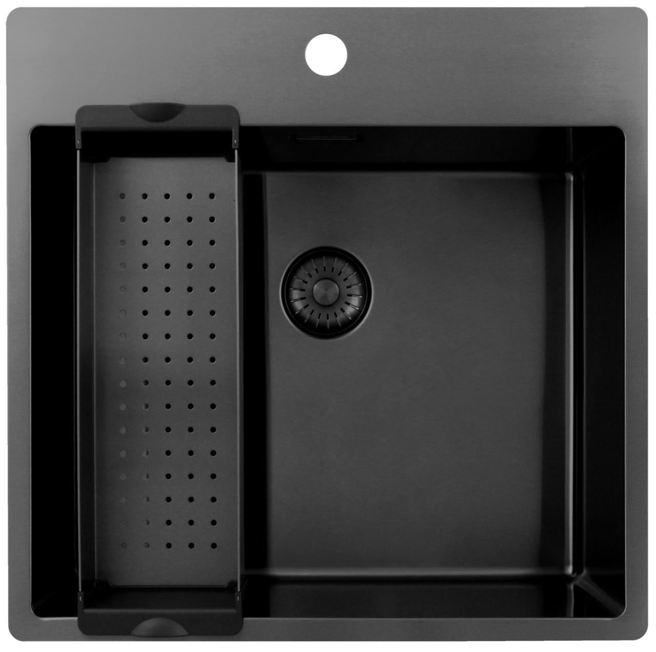 Pure.Sink Exclusivo Gun Metal spoelbak 54x52 cm Tapwing met kraangatbank 10mm radius  PEX5040T-61 - Productafbeelding 3