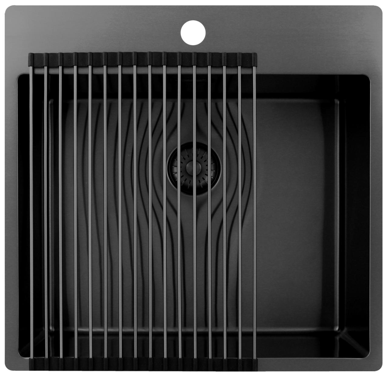 Pure.Sink Exclusivo Gun Metal spoelbak 54x52 cm Tapwing met kraangatbank 10mm radius  PEX5040T-61 - Productafbeelding 4