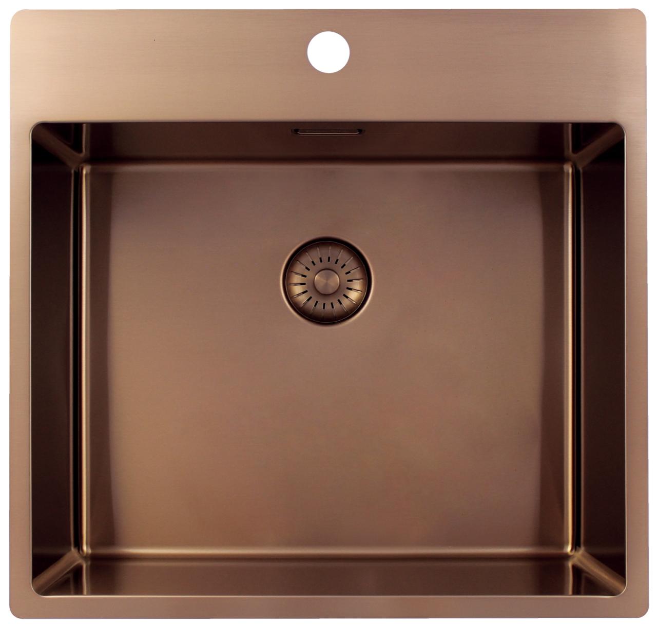 Pure.Sink Exclusivo Koperen spoelbak 54x52 cm Tapwing met kraangatbank 10mm radius PEX5040T-62 - Productafbeelding