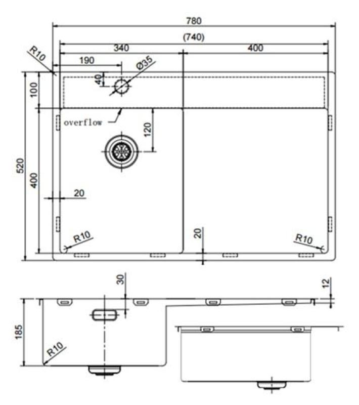 Pure.Sink Exclusivo RVS kleine spoelbak met afdruipgedeelte 78x52 cm Tapwing links PEX3478LT-02