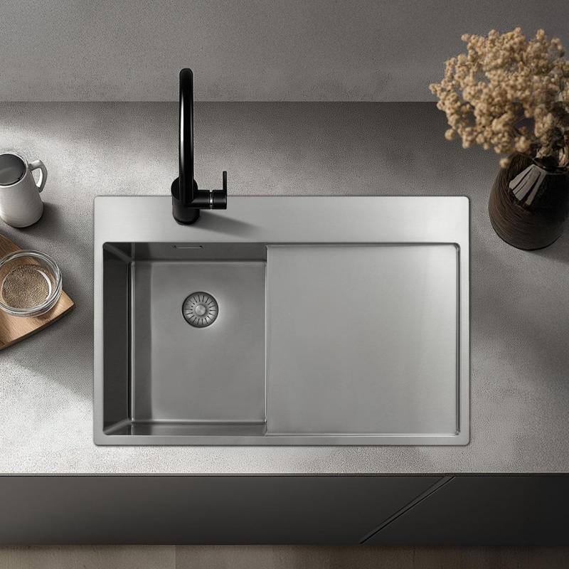 Pure.Sink Exclusivo RVS kleine spoelbak met afdruipgedeelte 78x52 cm Tapwing links PEX3478LT-02