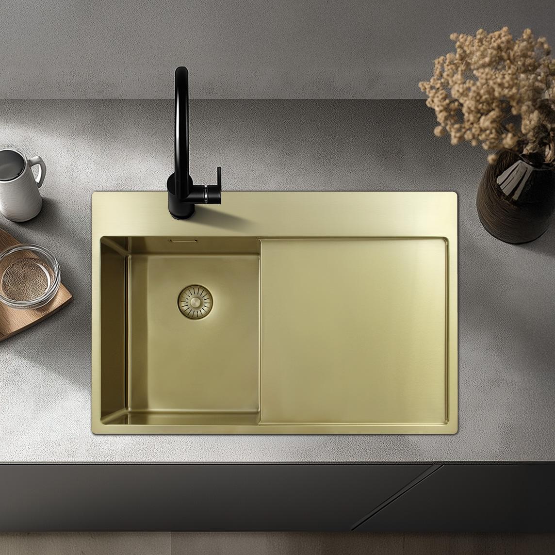 Pure.Sink Exclusivo Gouden kleine spoelbak met afdruipgedeelt 78x52 cm Tapwing links PEX3478LT-60 - Productafbeelding 2