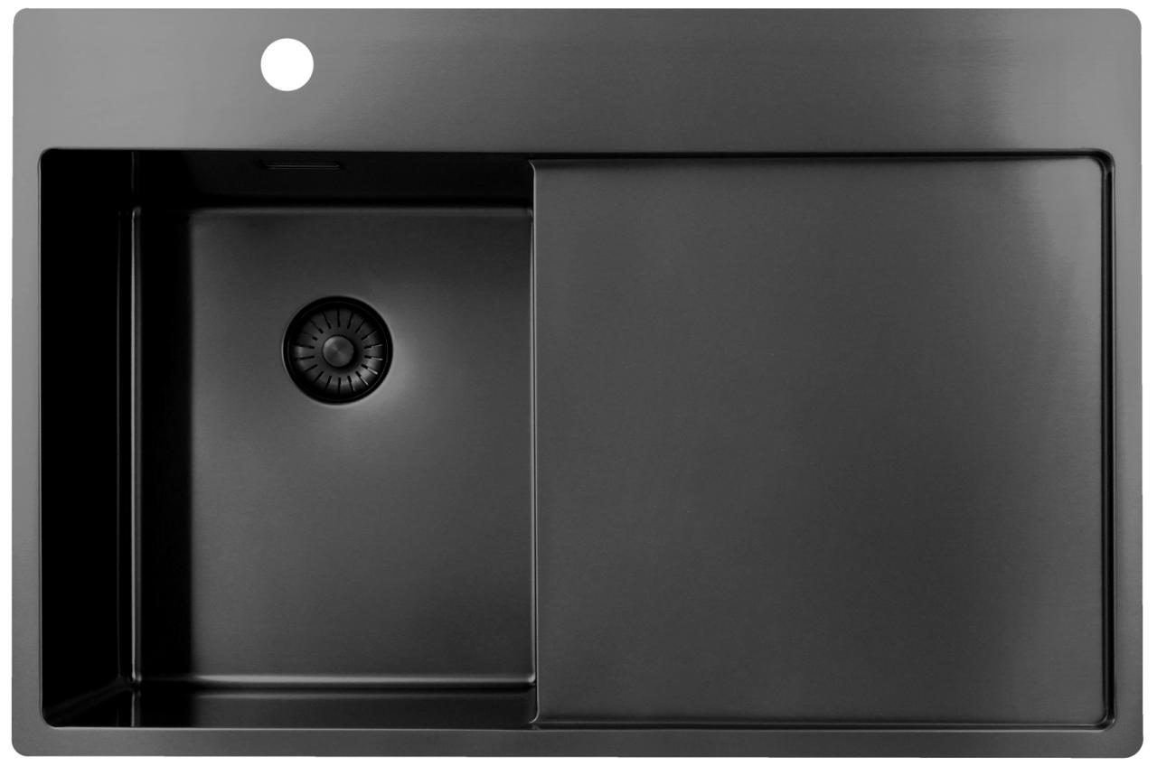 Pure.Sink Exclusivo Gun Metal kleine spoelbak met afdruipgedeelte 78x52 cm Tapwing links PEX3478LT-61 - Productafbeelding