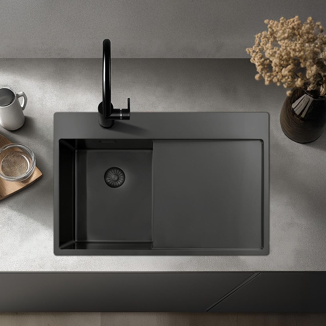 Pure.Sink Exclusivo Gun Metal kleine spoelbak met afdruipgedeelte 78x52 cm Tapwing links PEX3478LT-61 - Productafbeelding 2