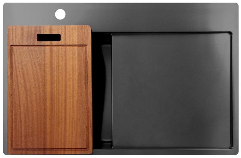 Pure.Sink Exclusivo Gun Metal kleine spoelbak met afdruipgedeelte 78x52 cm Tapwing links PEX3478LT-61